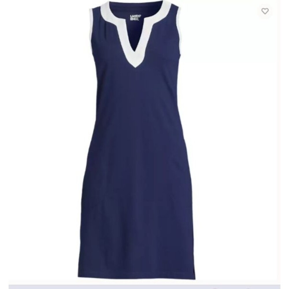 LANDS' END WOMEN'S XL COTTON JERSEY COVER-UP DRESS NAVY BLUE white trim - Picture 4 of 4